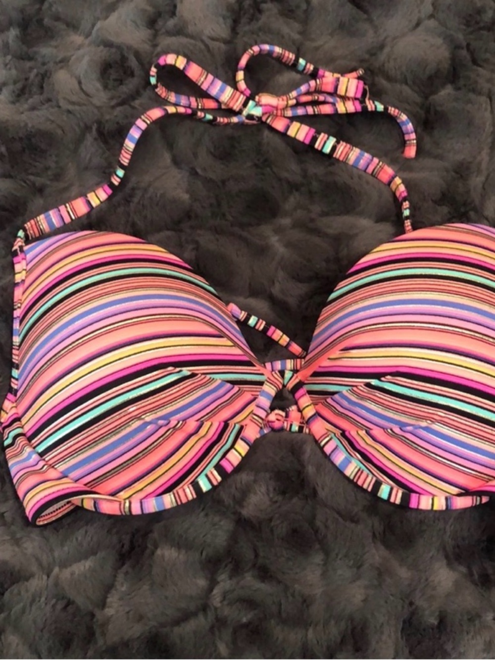Victoria's Secret Striped Pink & Purple Halter Bikini Top